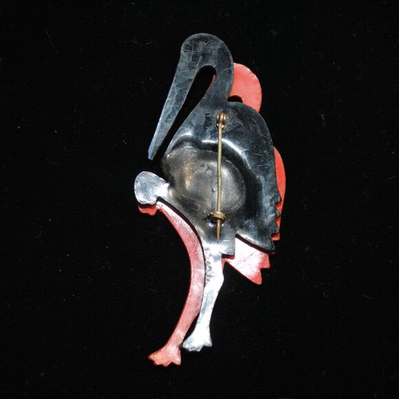 Large Vintage Early Plastic Red & Black Dancing Flamingos Brooch - Picture 6 of 10